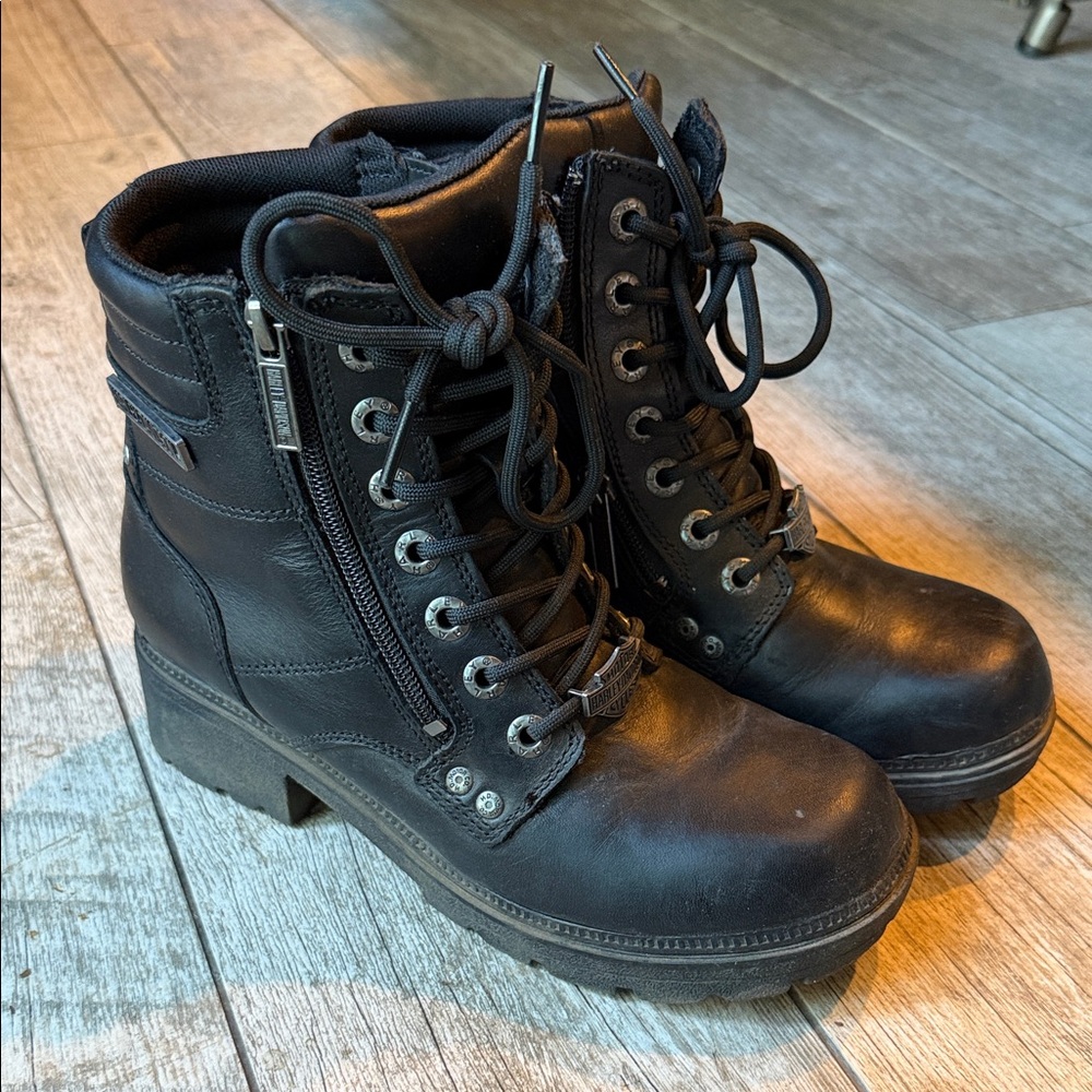 Harley-Davidson Black Lace-Up Leather Motorcycle Boots